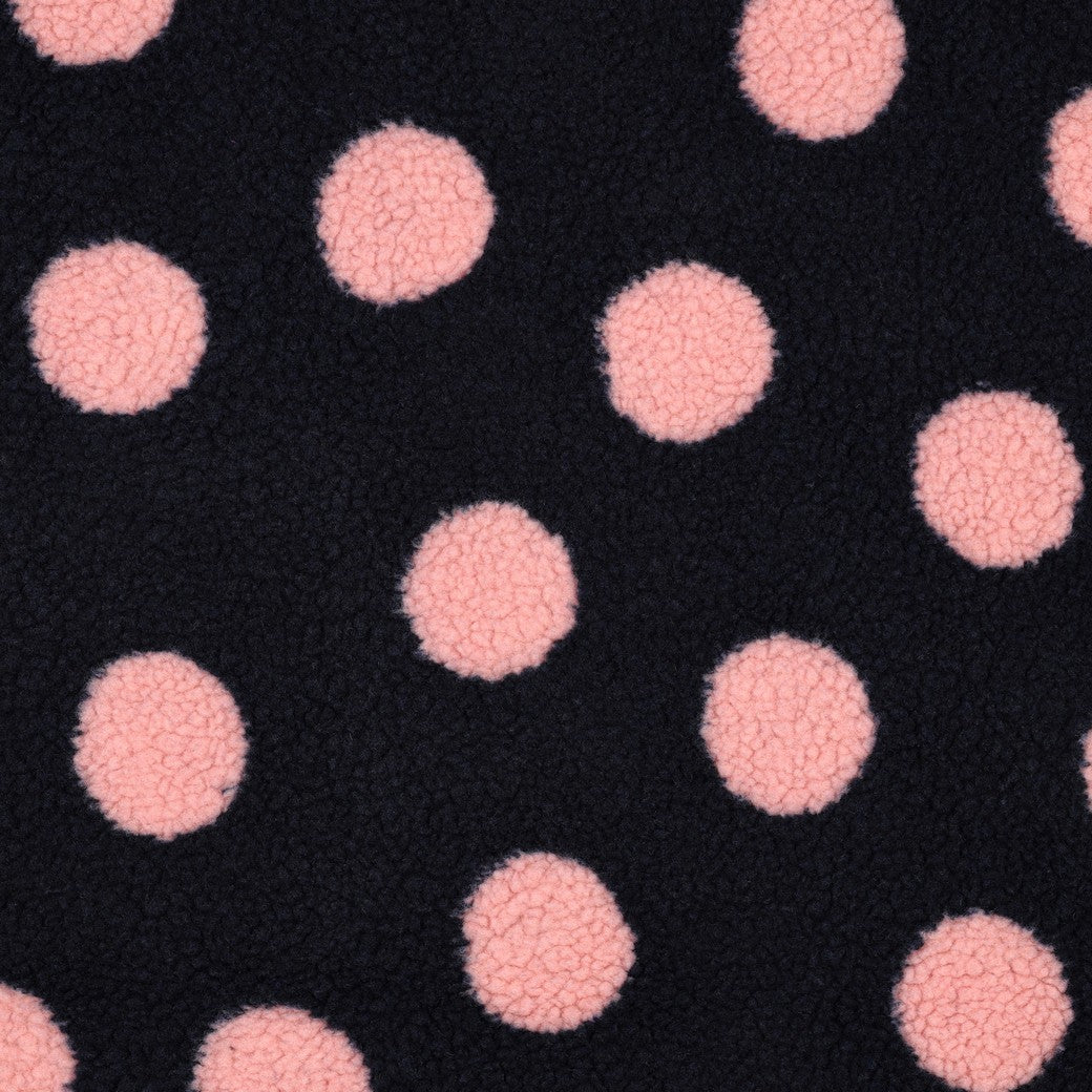 BALD ERHÄLTLICH - Teddystoff Jacquard Dots dunkelblau rosa
