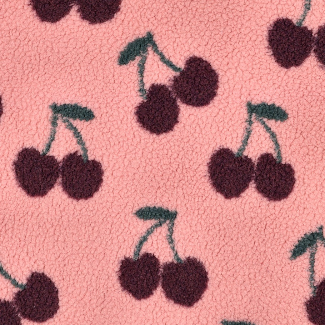 BALD ERHÄLTLICH - Teddystoff Jacquard Kirschen rosa