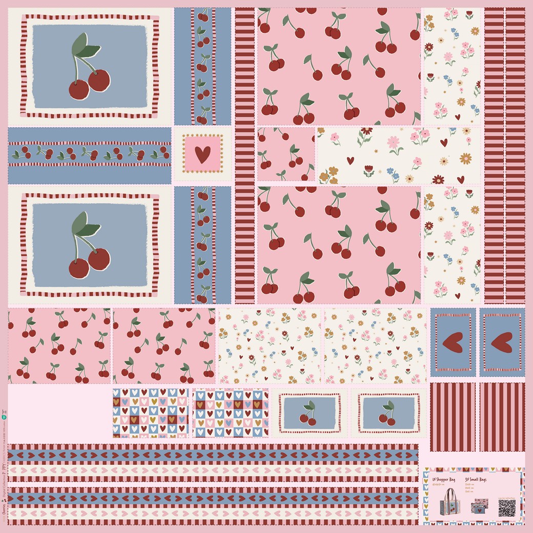 Canvas digital Panel DIY Shopper Kirschen rosa