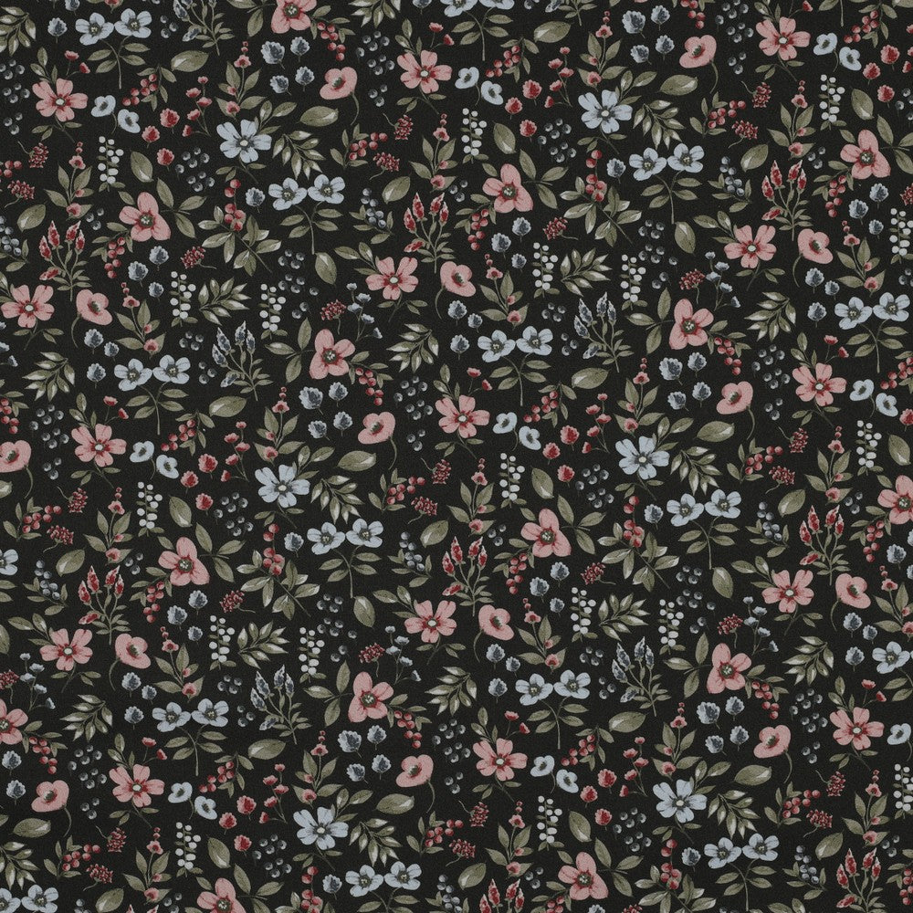 Baumwolle kleine Blumen dunkelgrün