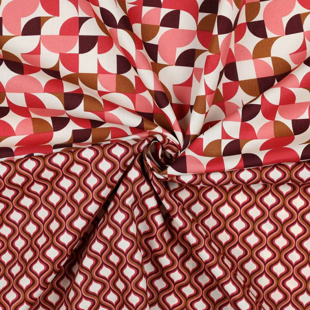 Baumwolle Popeline Geometric bordeaux ecru