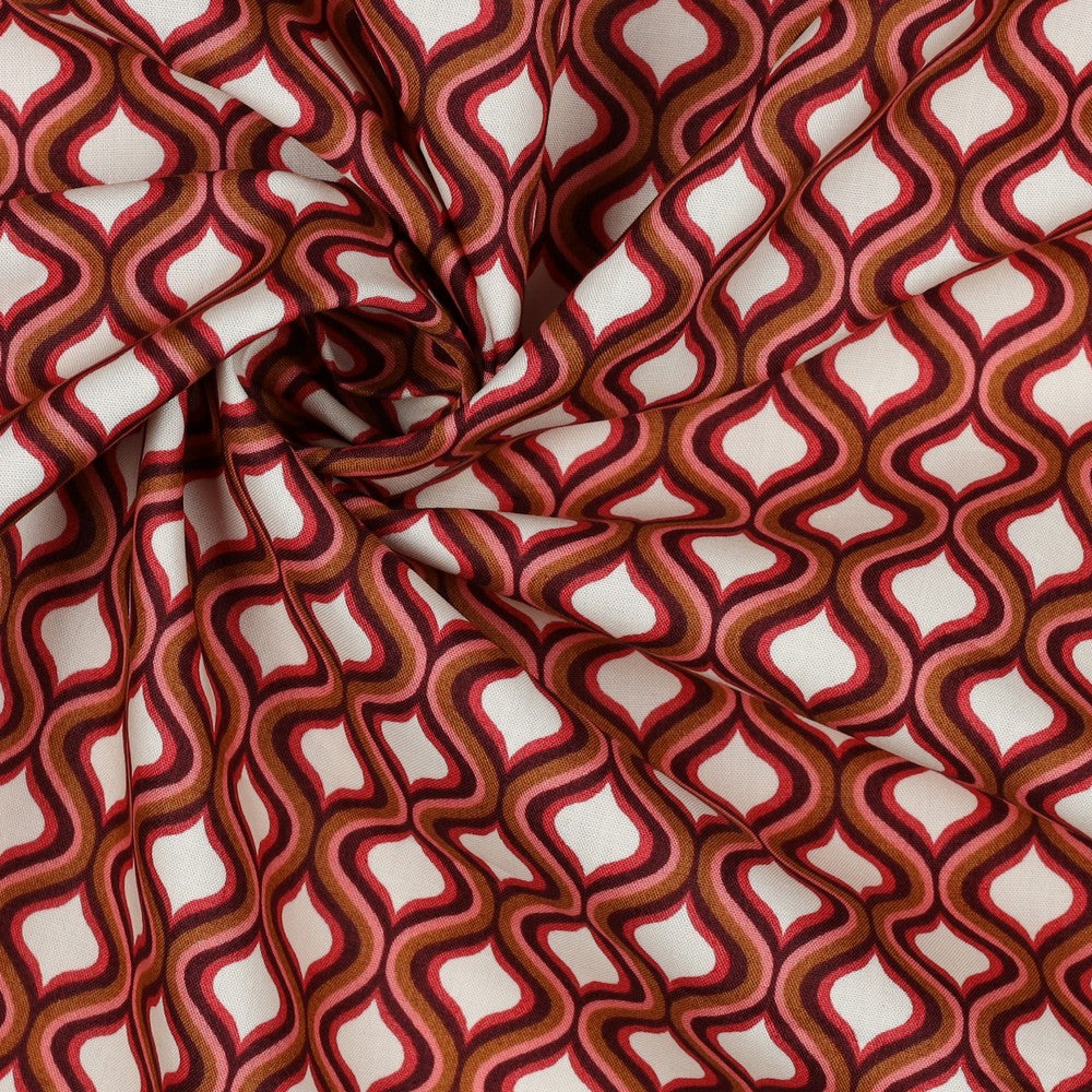Baumwolle Popeline Kombi Geometric bordeaux ecru