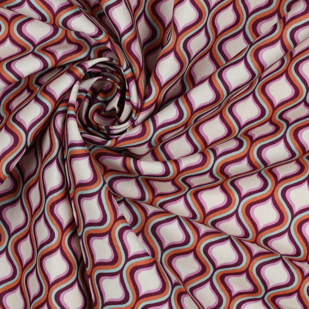 Baumwolle Popeline Kombi Geometric beere türkis
