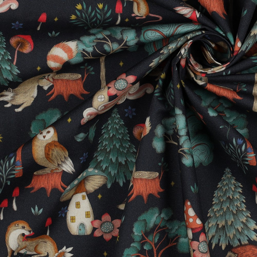 Baumwolle digital Waldtiere dunkelblau