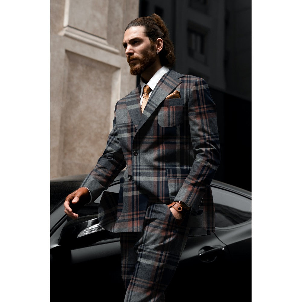 Tartan Check grau schwarz rot