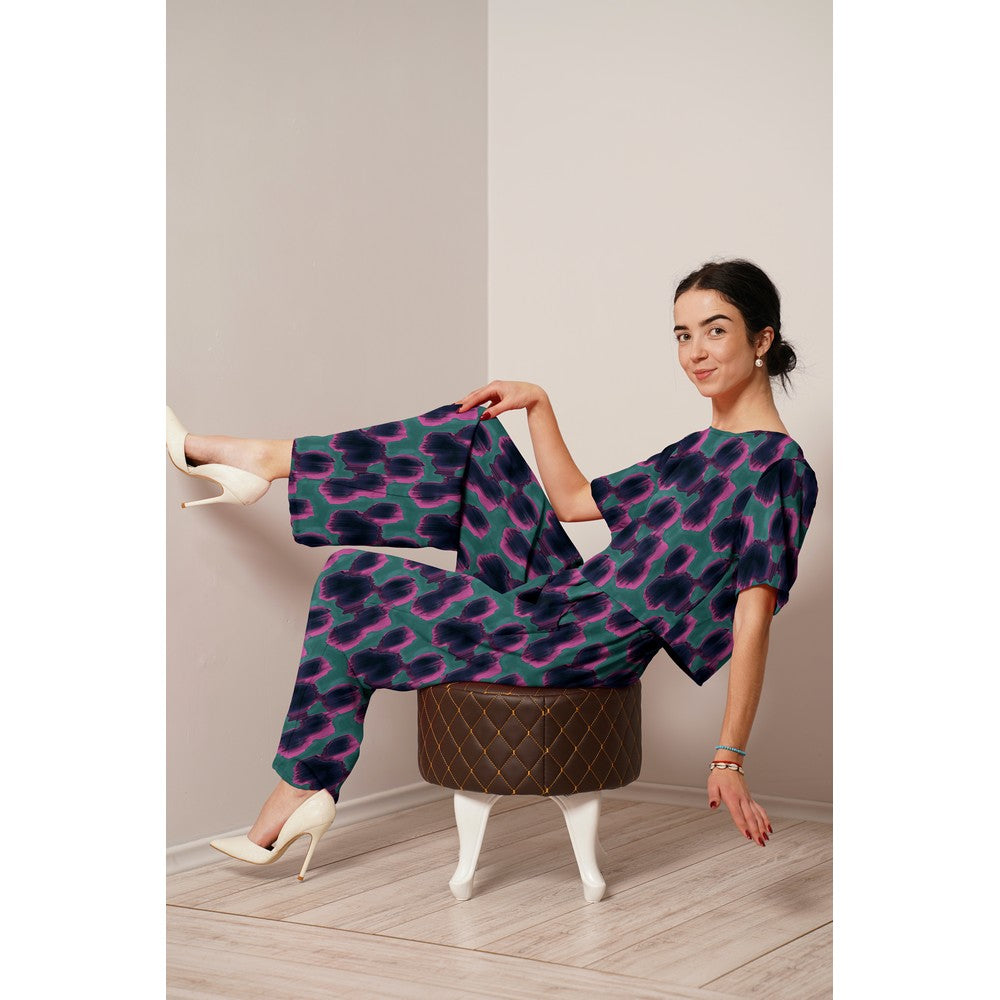 Baumwollsatin Bluse Animal Skin petrol