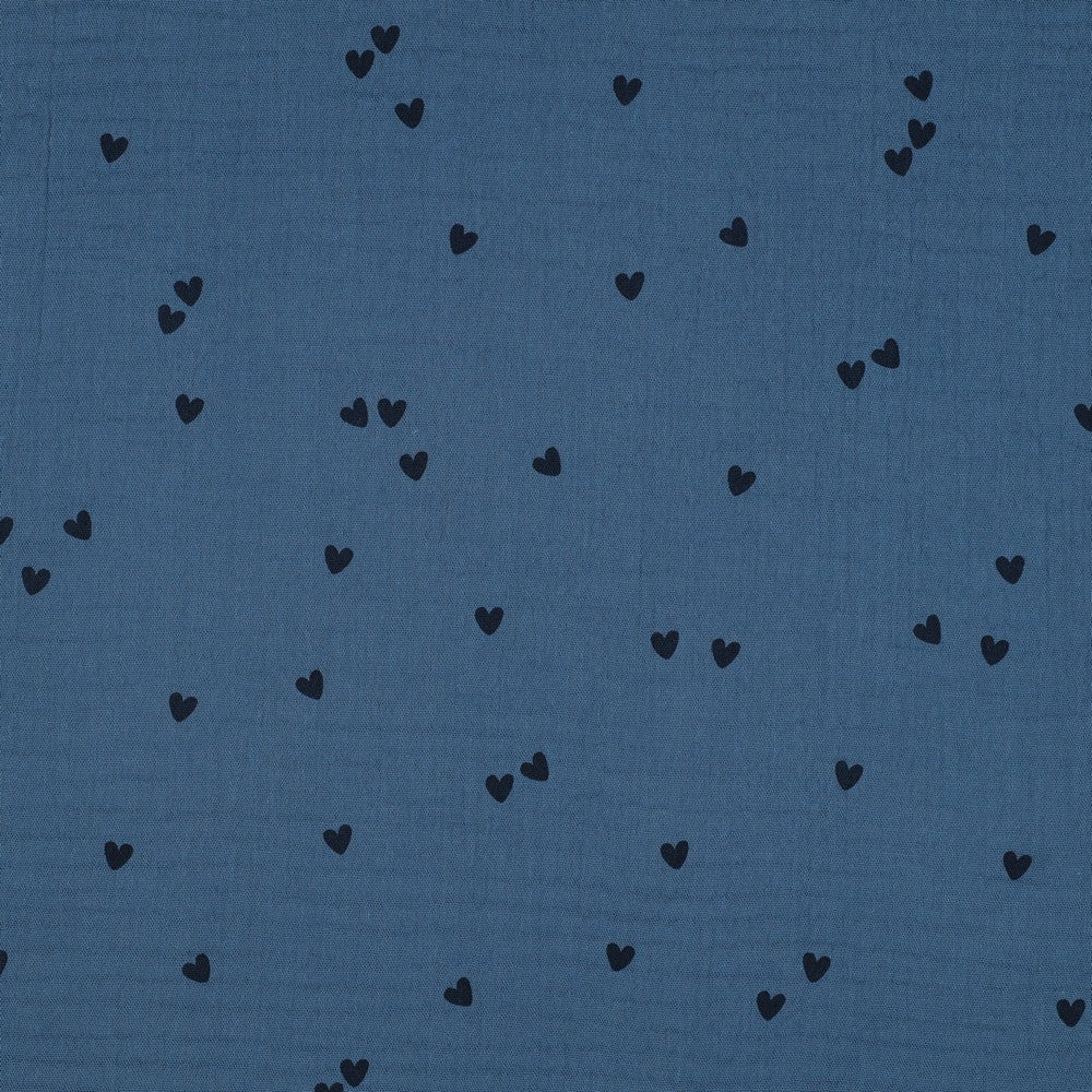 Musselin Smal Hearts Herzen indigo blau