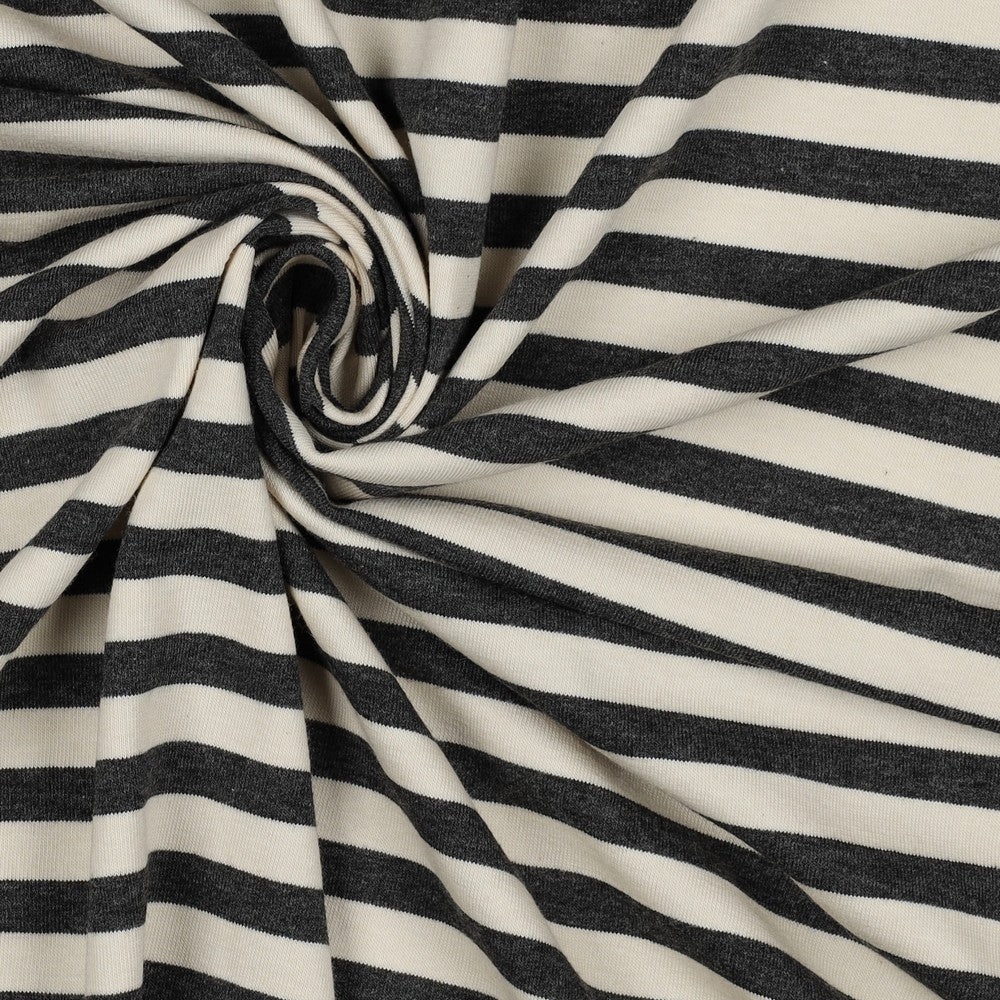 Jersey Streifen anthrazit melange