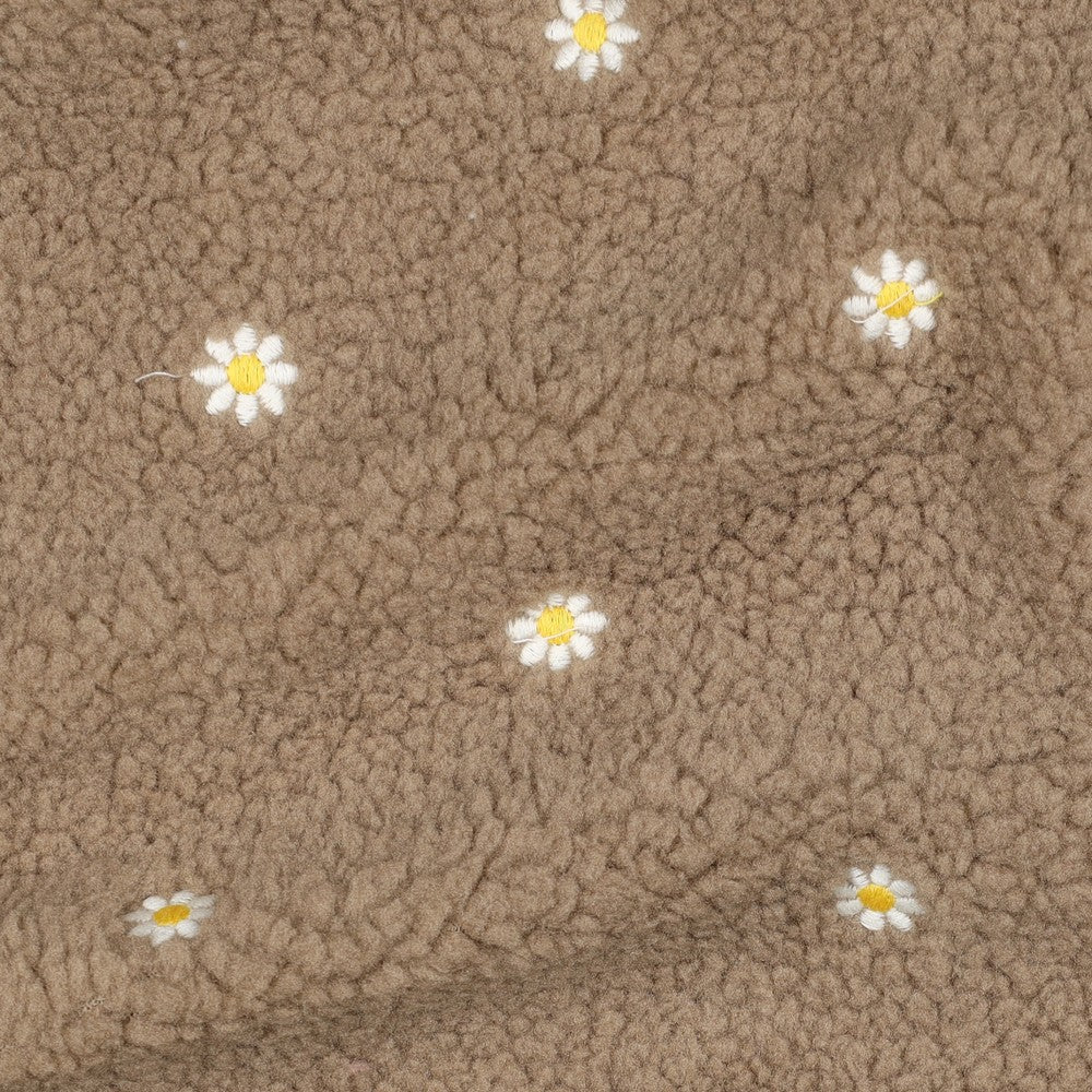 Teddystoff bestickt Flowers taupe