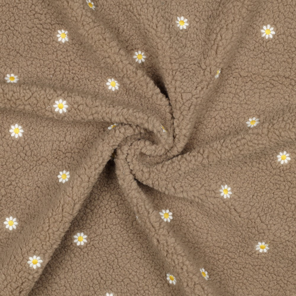 Teddystoff bestickt Flowers taupe
