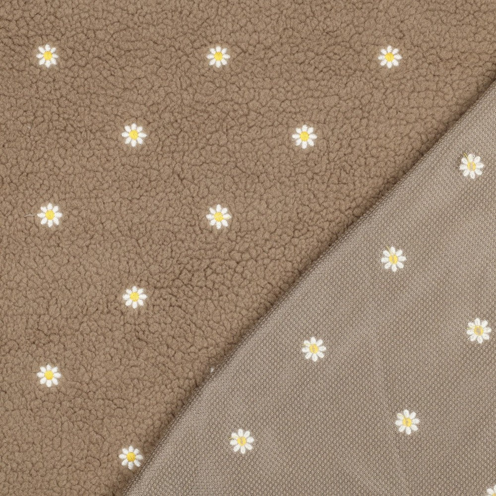 Teddystoff bestickt Flowers taupe