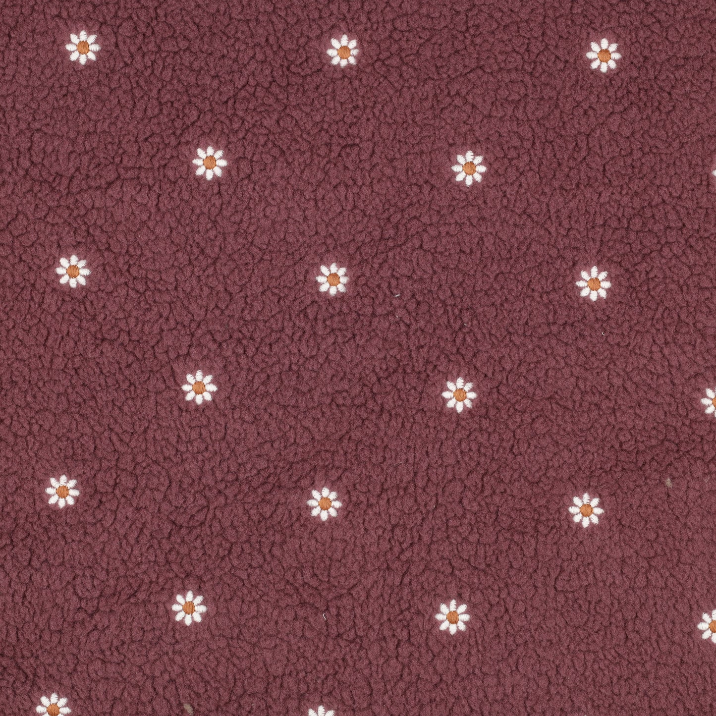 Teddystoff bestickt Flowers dunkel mauve