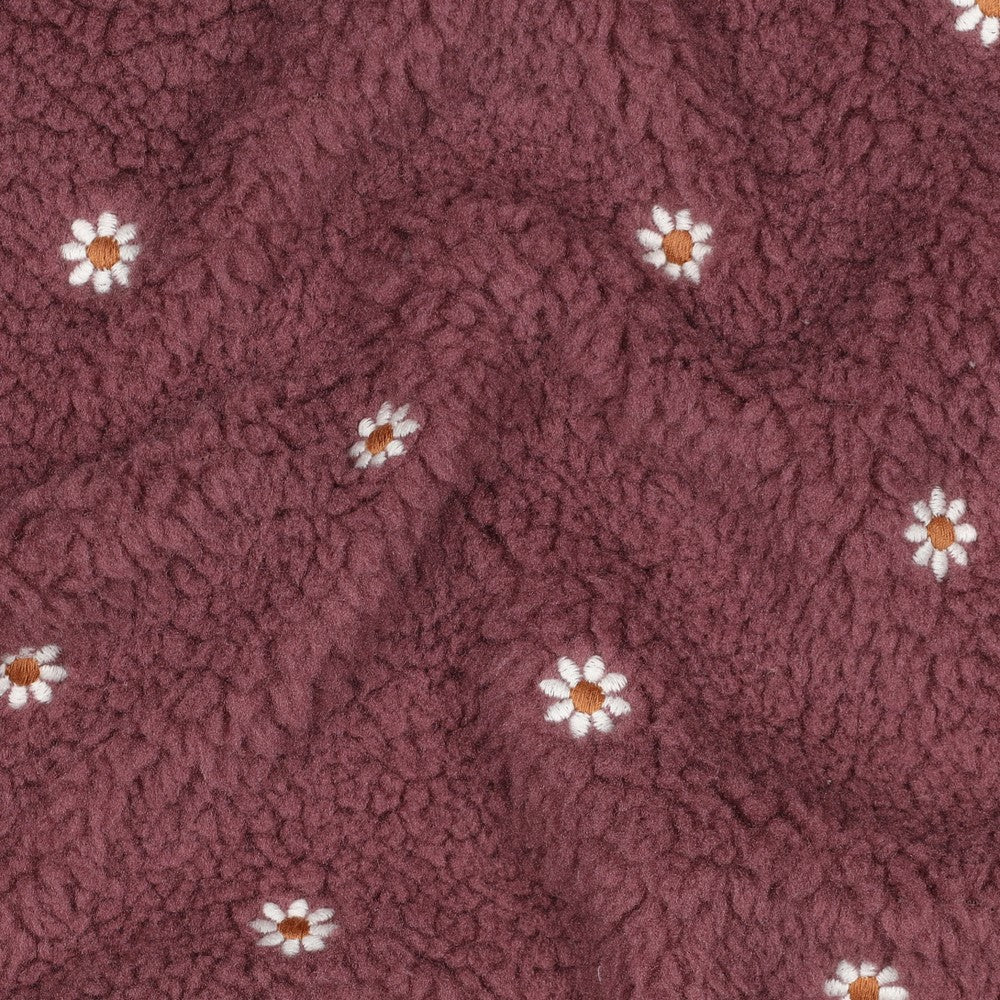 Teddystoff bestickt Flowers dunkel mauve