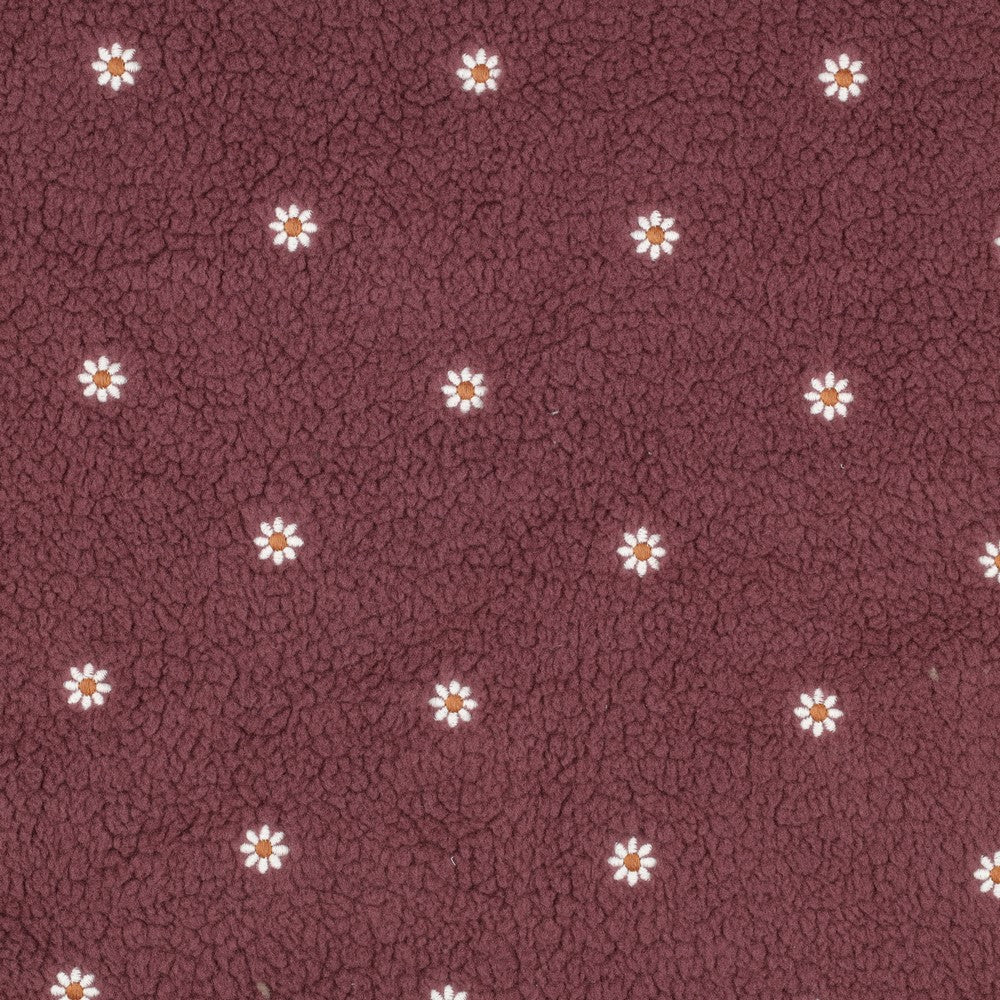 Teddystoff bestickt Flowers dunkel mauve