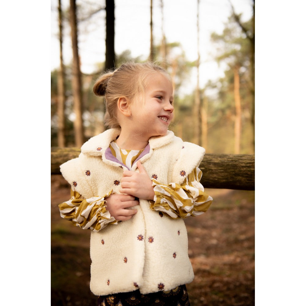 Teddystoff bestickt Flowers dunkel mauve