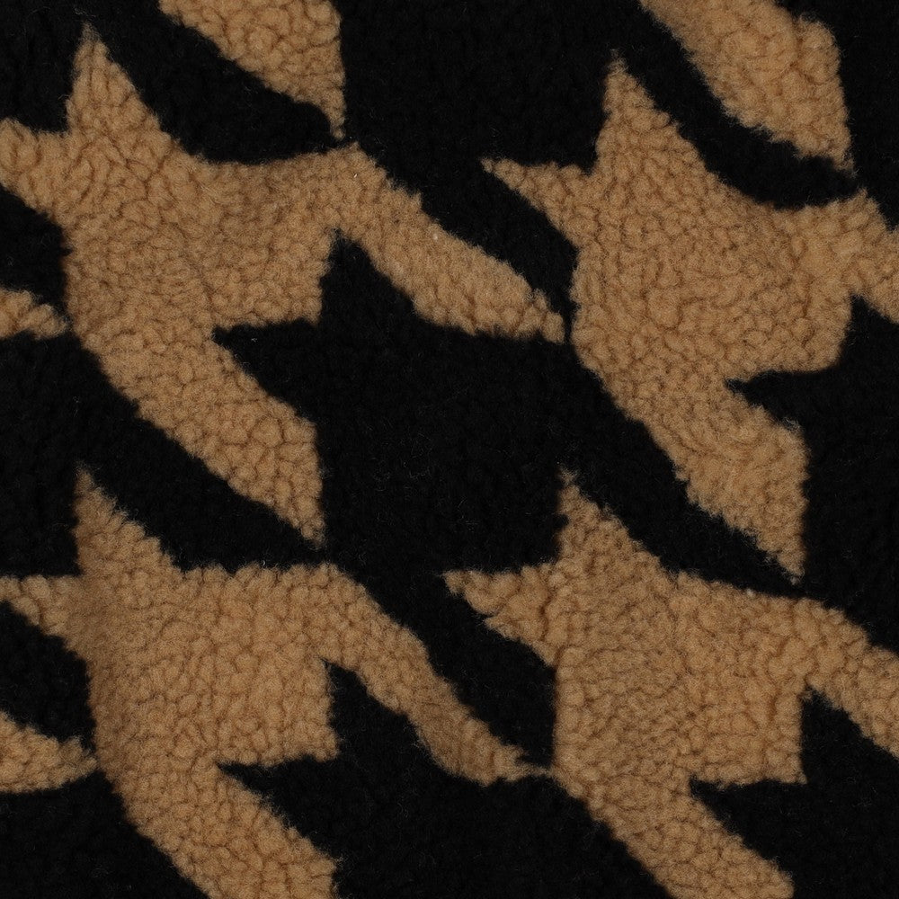 Teddystoff Hahnentritt camel schwarz