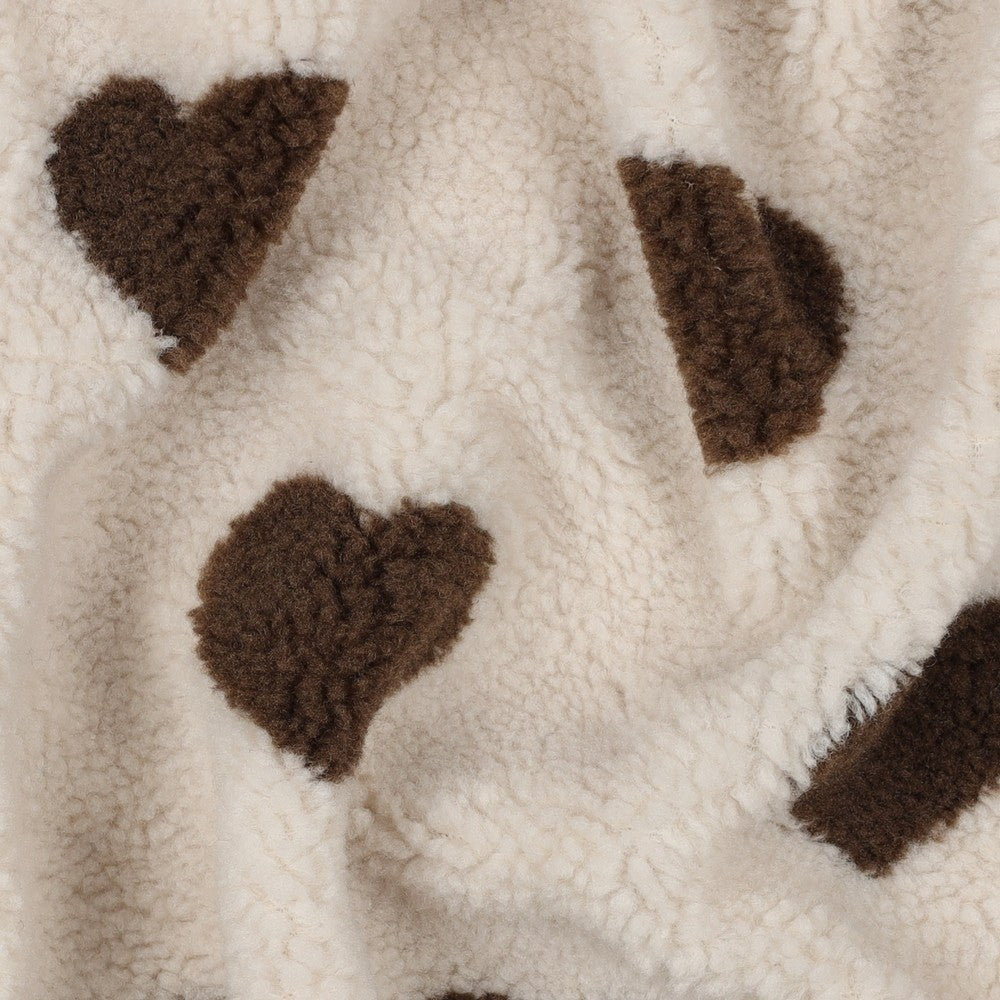 Teddystoff Herzen ecru braun natural