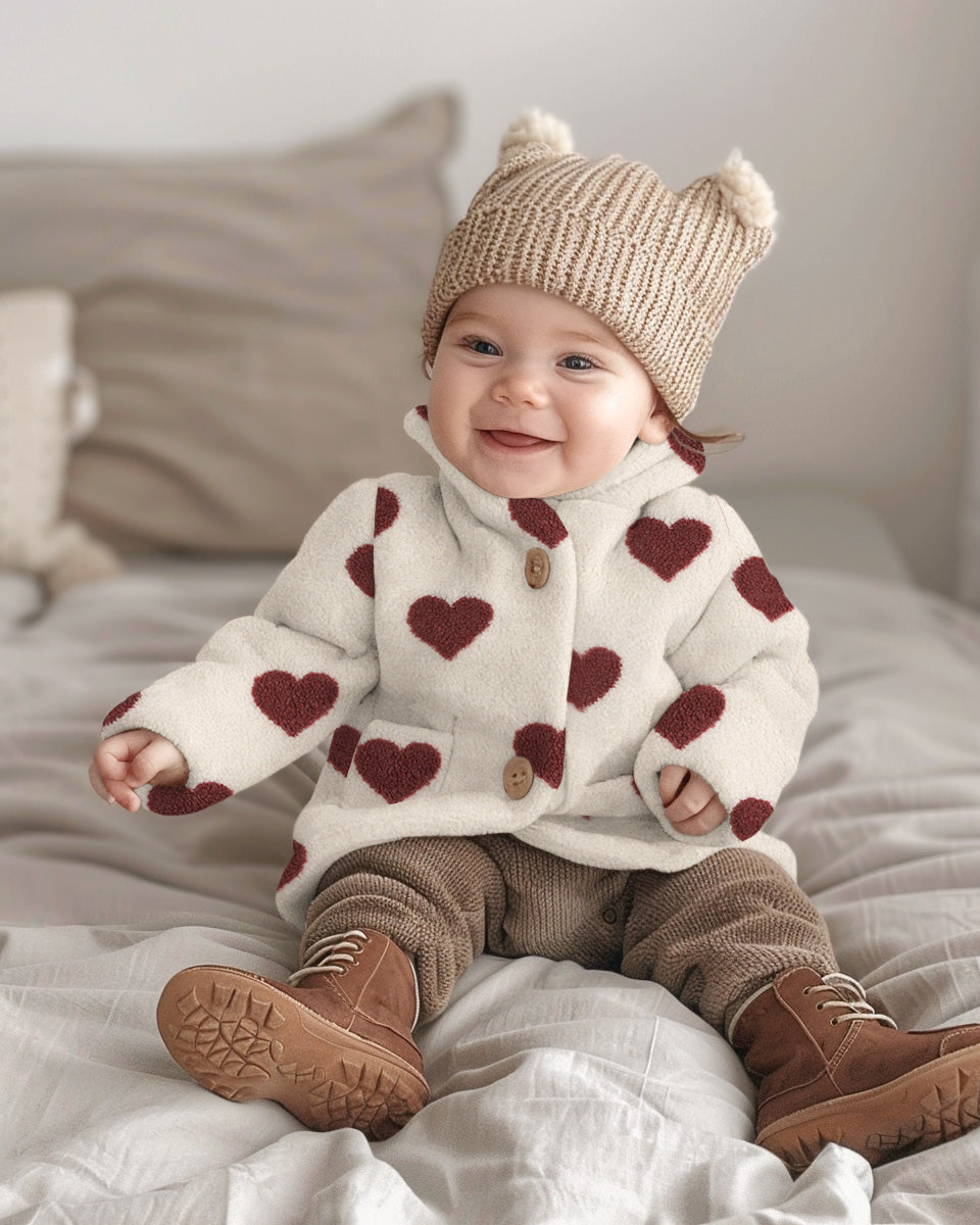 Teddystoff Herzen ecru braun natural