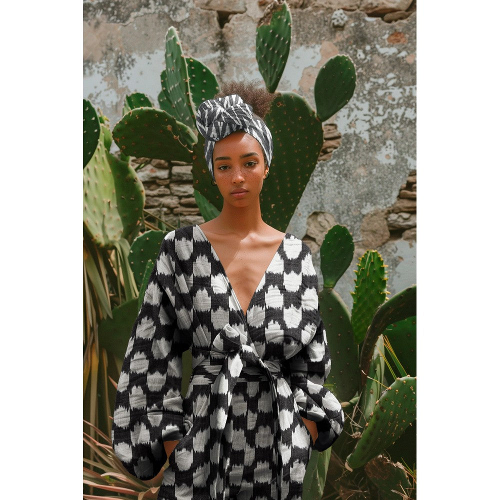 Baumwolle Ikat Zacken grau meliert