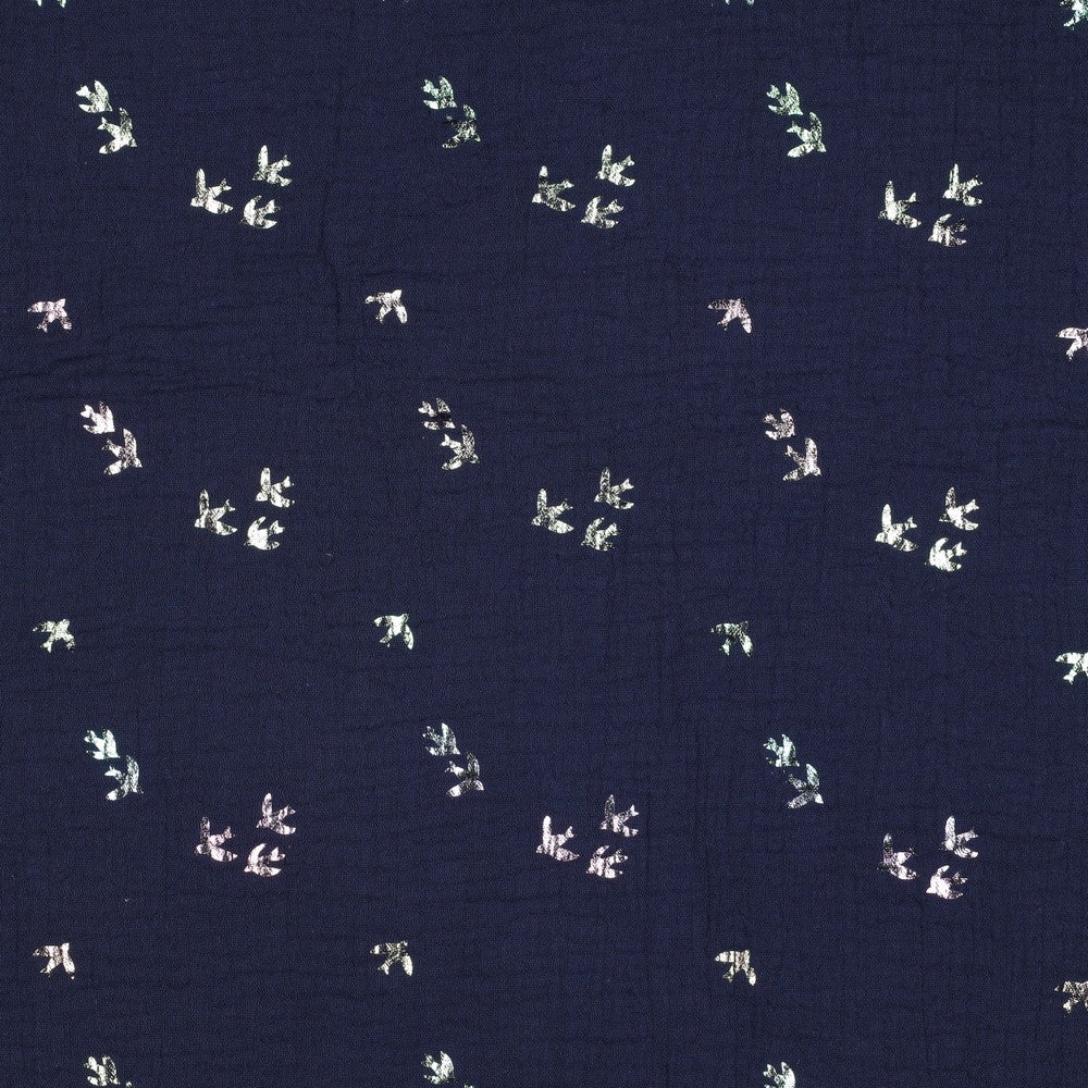 Double Gauze Foil Vögel navy