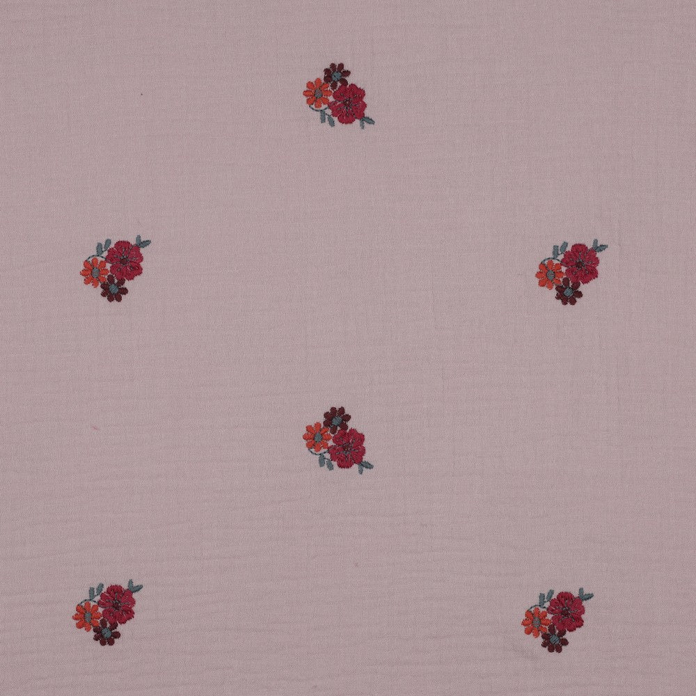 Double Gauze Blumen bestickt altrosa