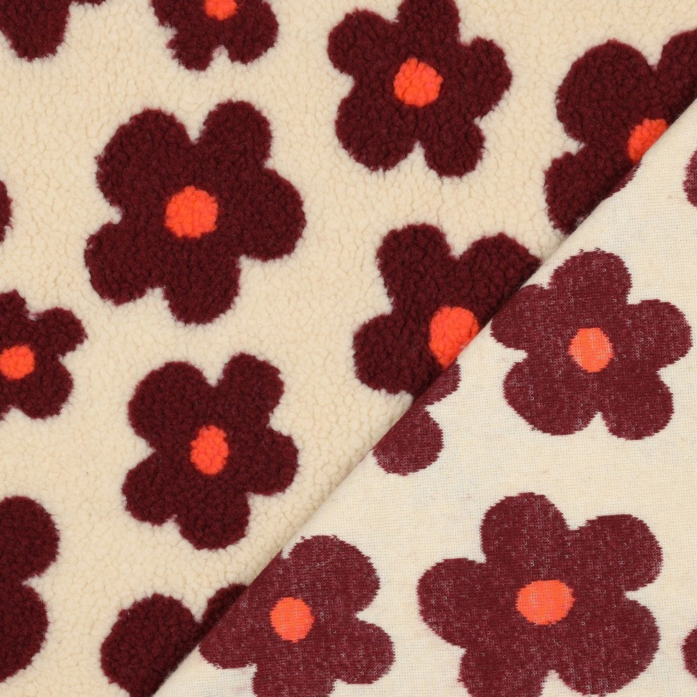 Teddystoff Flowers ecru weinrot