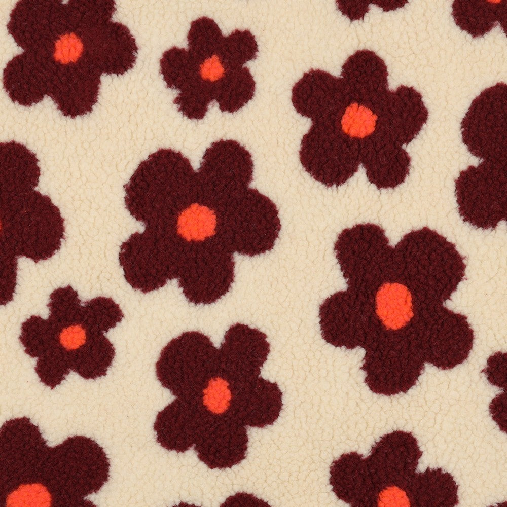 Teddystoff Flowers ecru weinrot