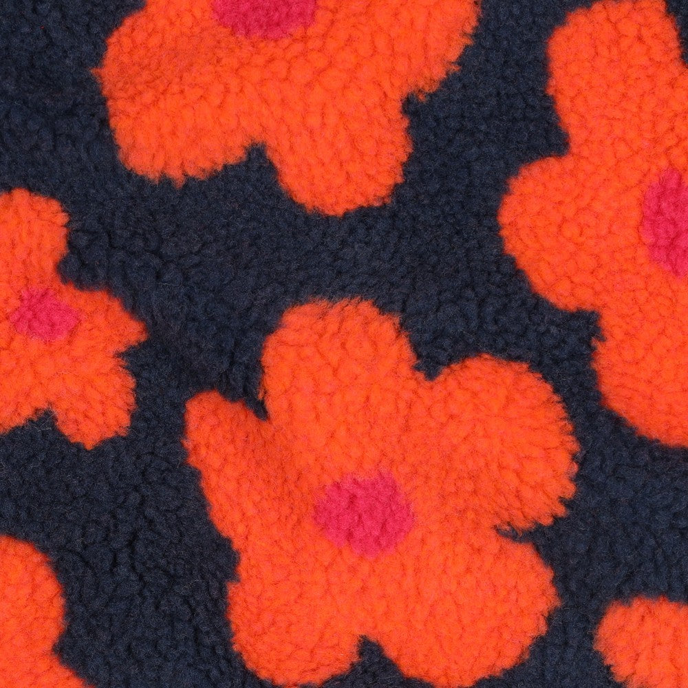 Teddystoff Flowers navy koralle