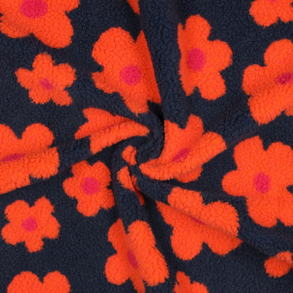 Teddystoff Flowers navy koralle