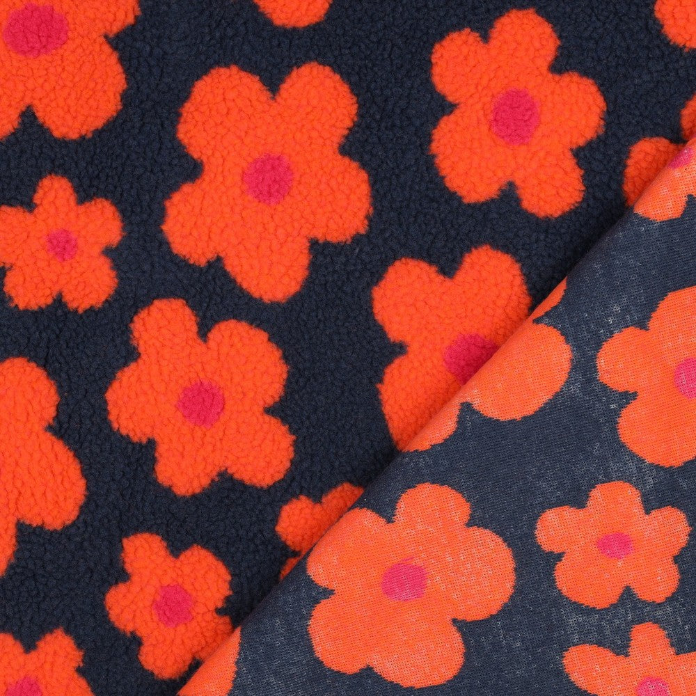 Teddystoff Flowers navy koralle