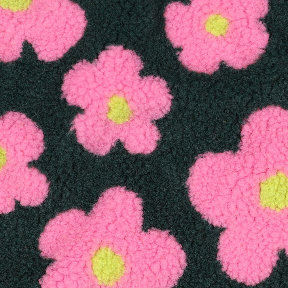Teddystoff Flowers dunkelgrün pink