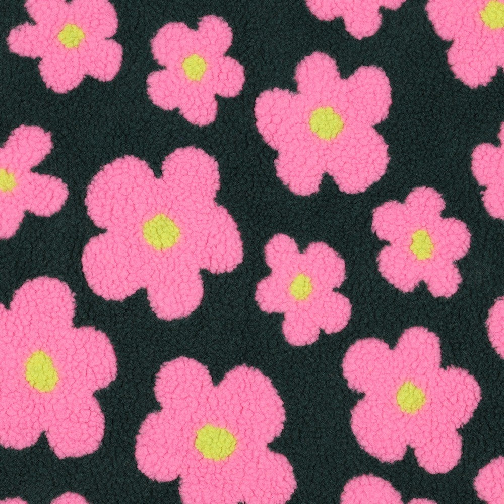 Teddystoff Flowers dunkelgrün pink