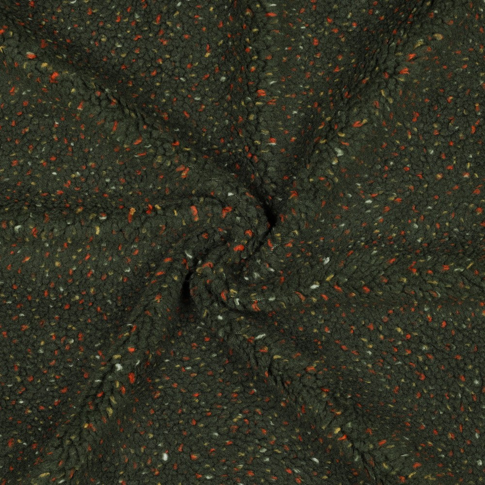 Teddystoff Tweed Konfetti dunkelgrün rot ecru