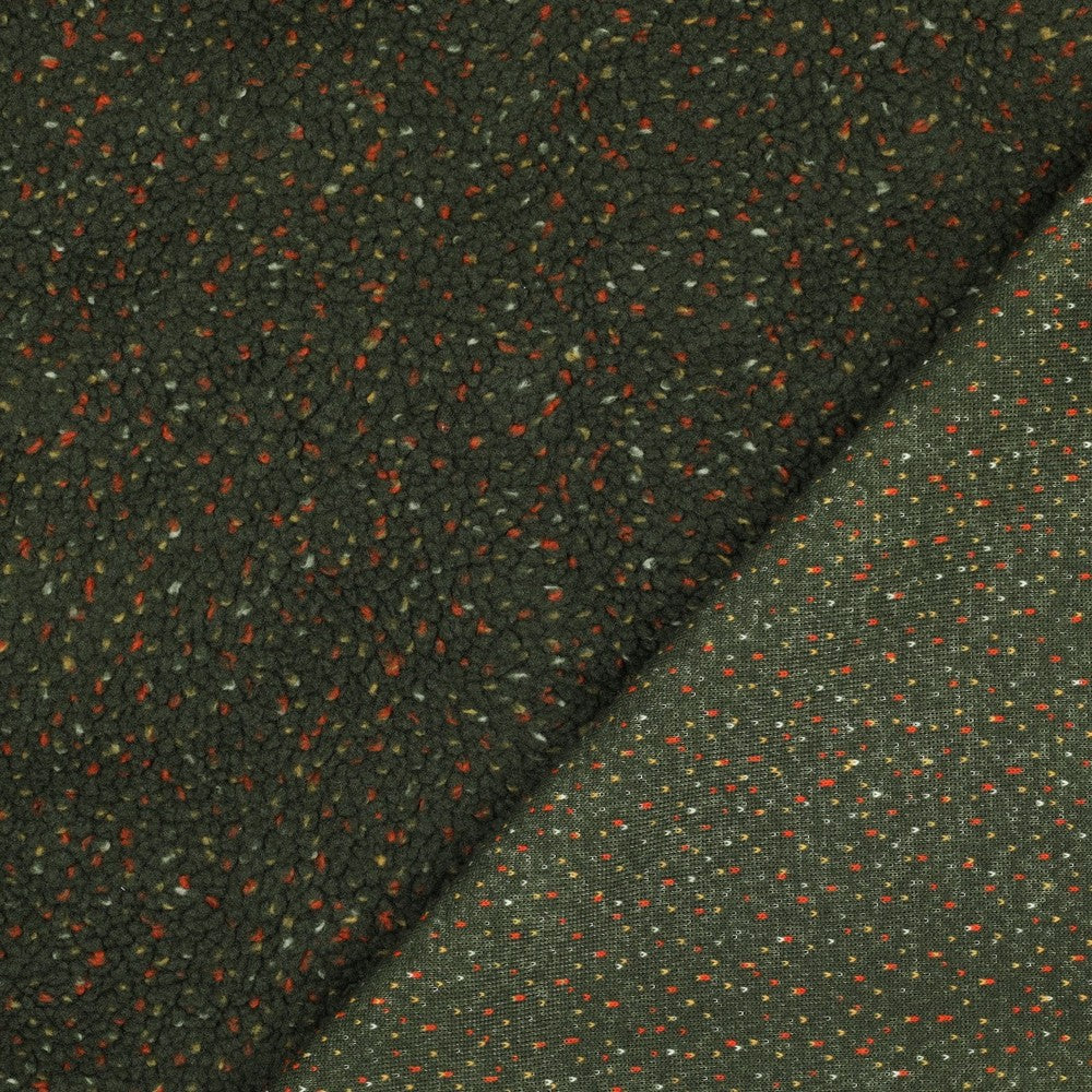 Teddystoff Tweed Konfetti dunkelgrün rot ecru
