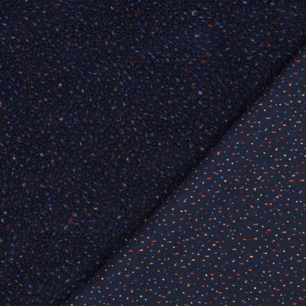 Teddystoff Tweed Konfetti navy blau ecru