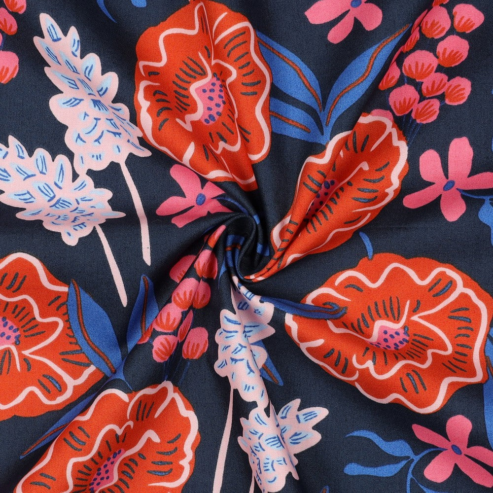 Baumwolle Popeline Fresh Flowers navy Nerida Hansen