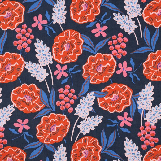 Baumwolle Popeline Fresh Flowers navy Nerida Hansen