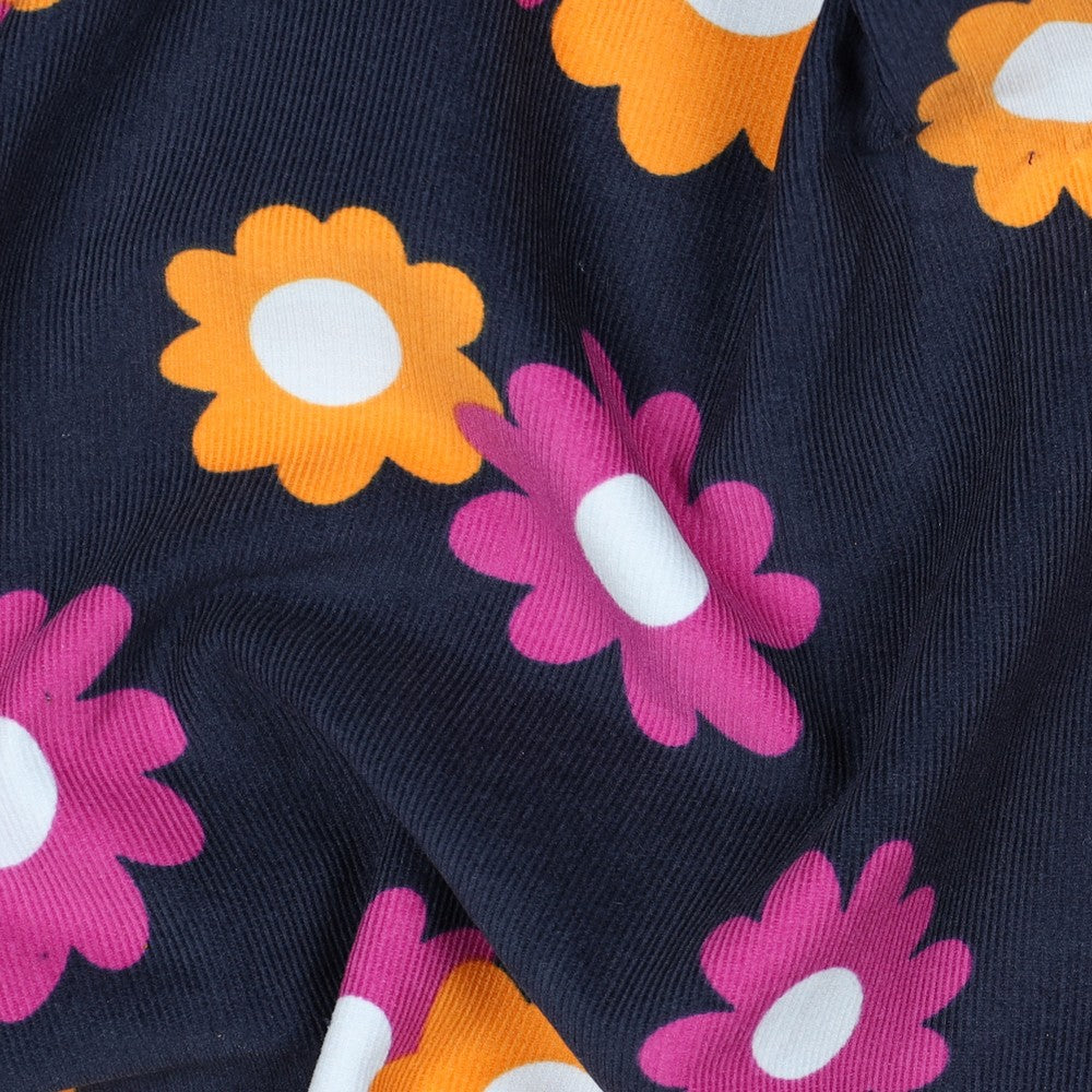 Feincord Blumen dunkelblau