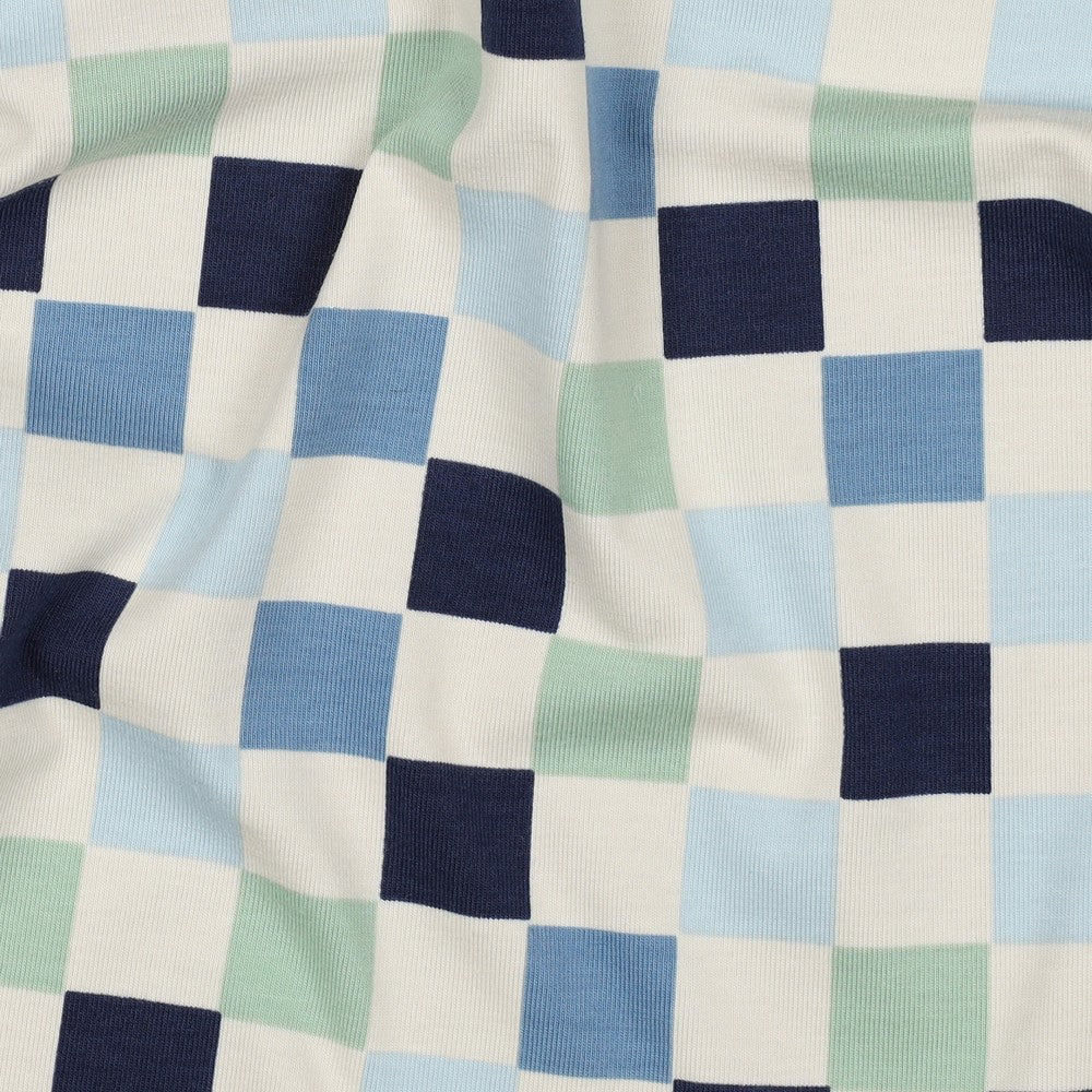 Jersey Check blau mint ecru