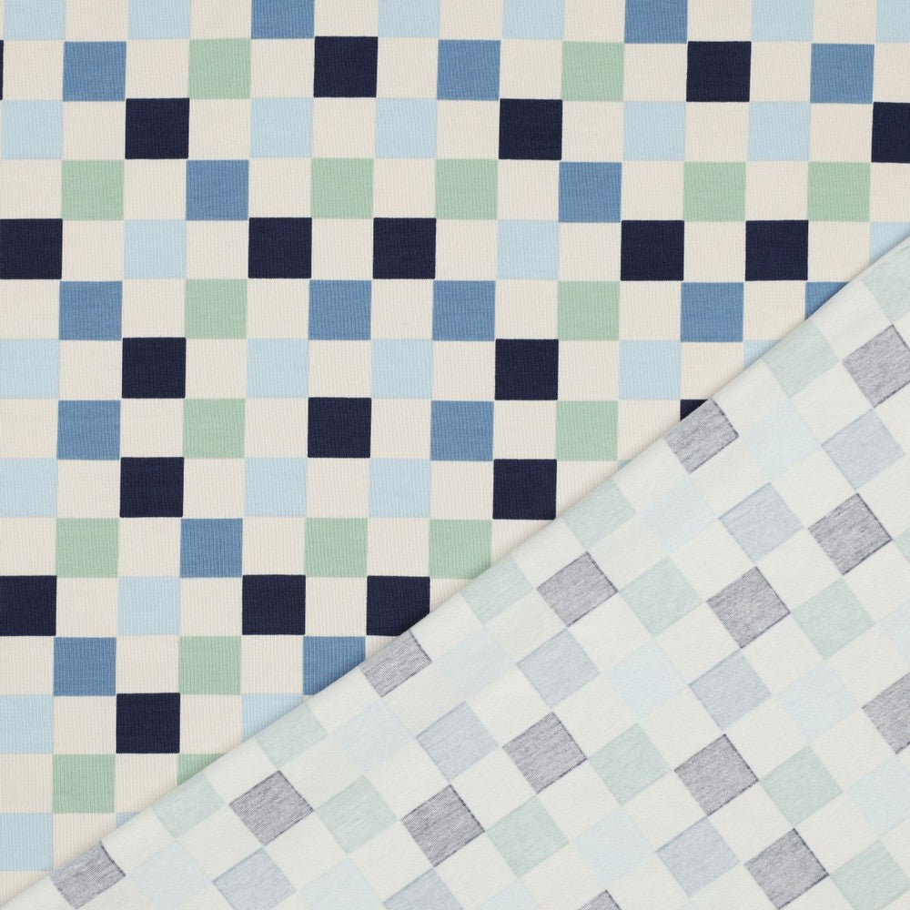 Jersey Check blau mint ecru