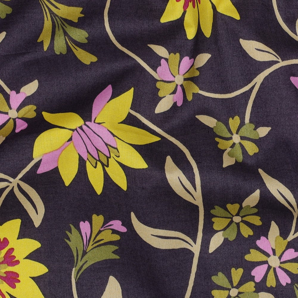 Baumwolle Voile Flowers aubergine