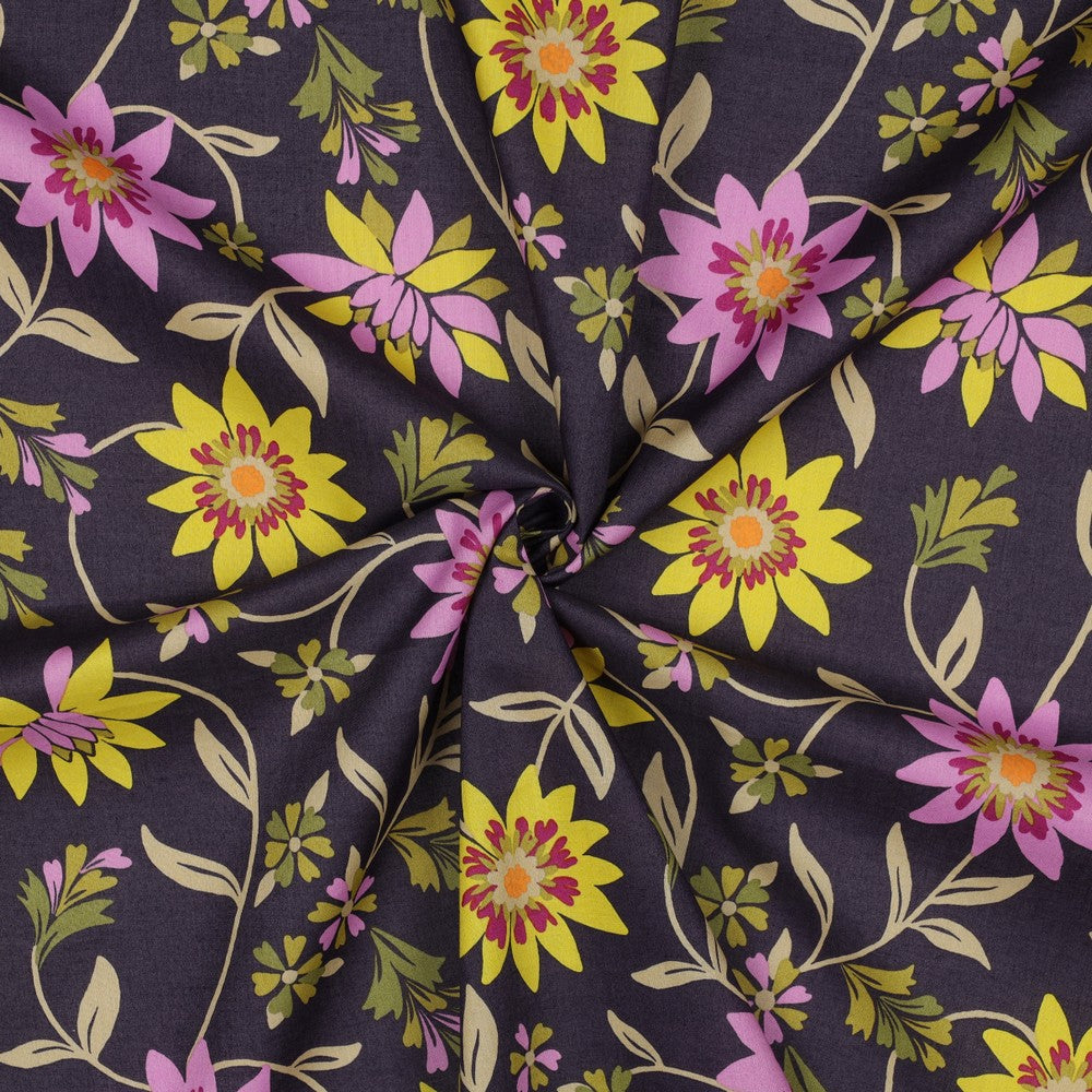 Baumwolle Voile Flowers aubergine