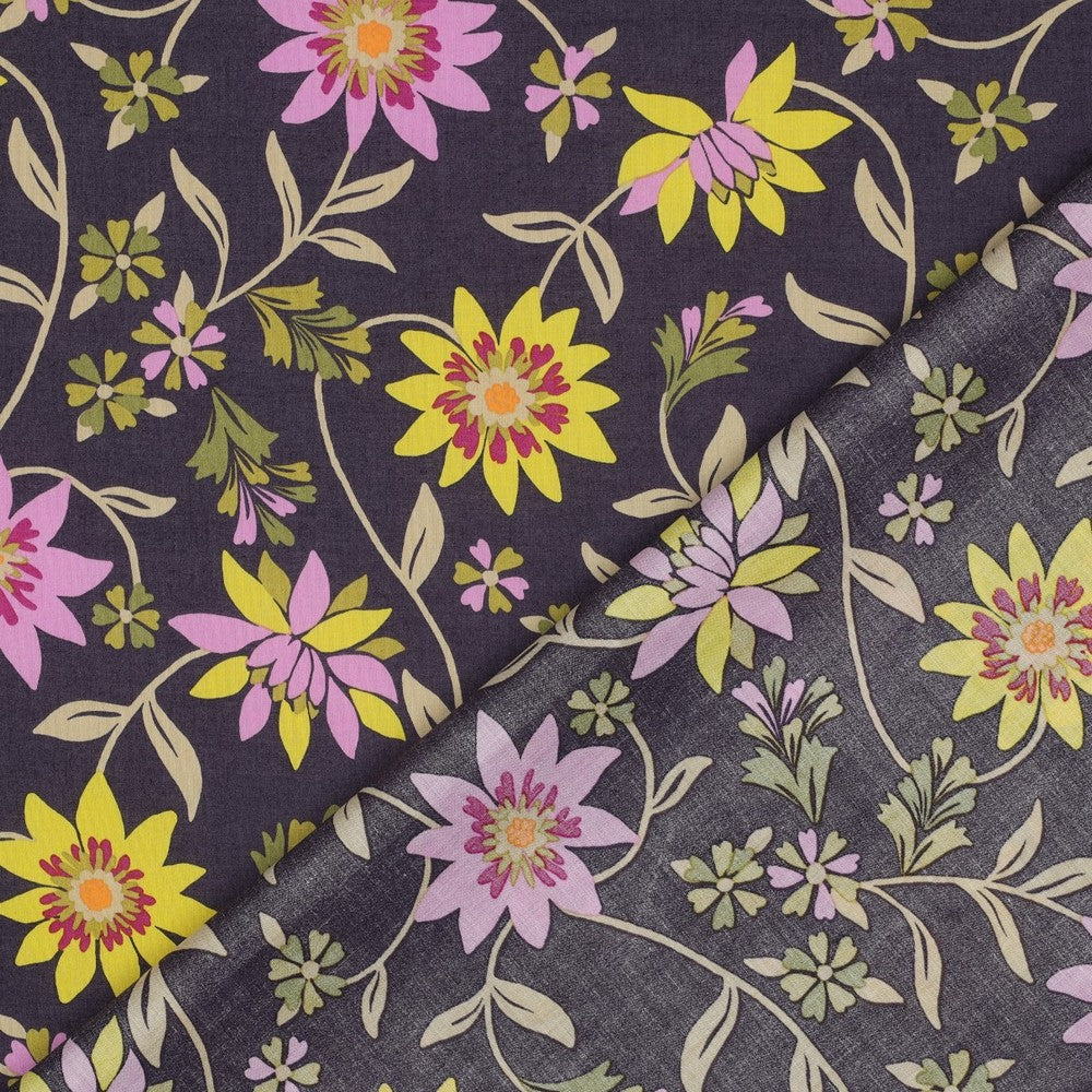 Baumwolle Voile Flowers aubergine