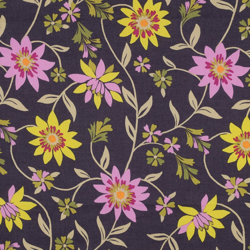 Baumwolle Voile Flowers aubergine