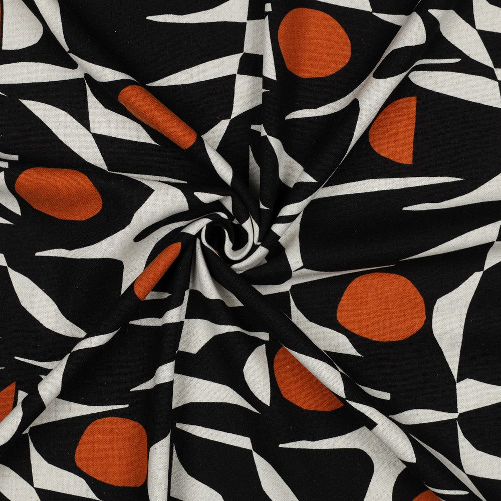 Leinen Viskose Abstract schwarz cognac