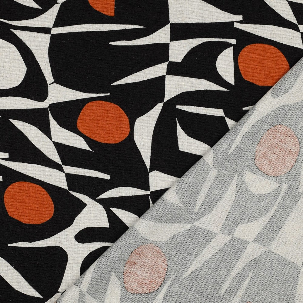 Leinen Viskose Abstract schwarz cognac