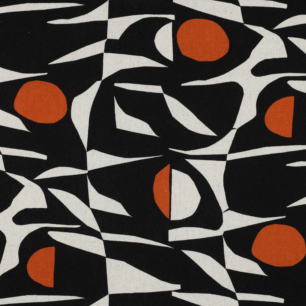 Leinen Viskose Abstract schwarz cognac