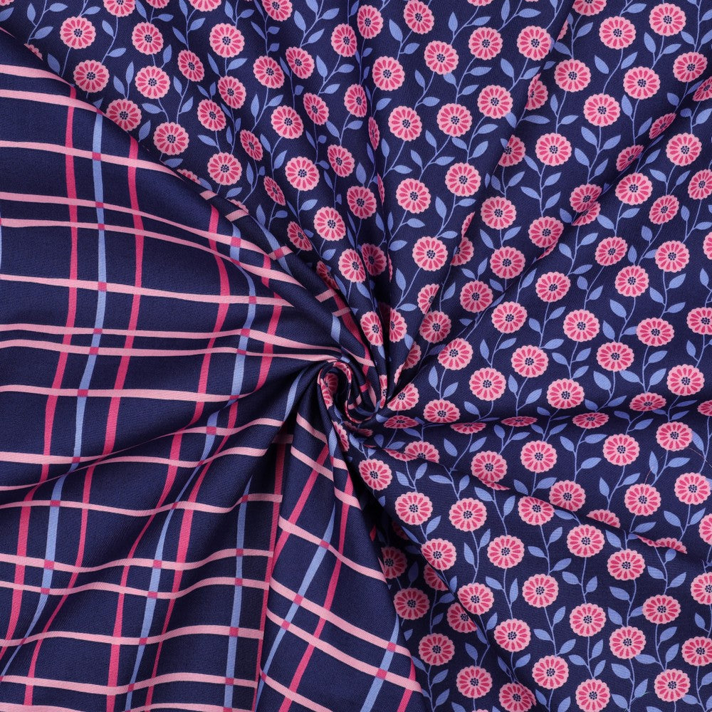 Baumwolle Flowers & Checks Blumen navy