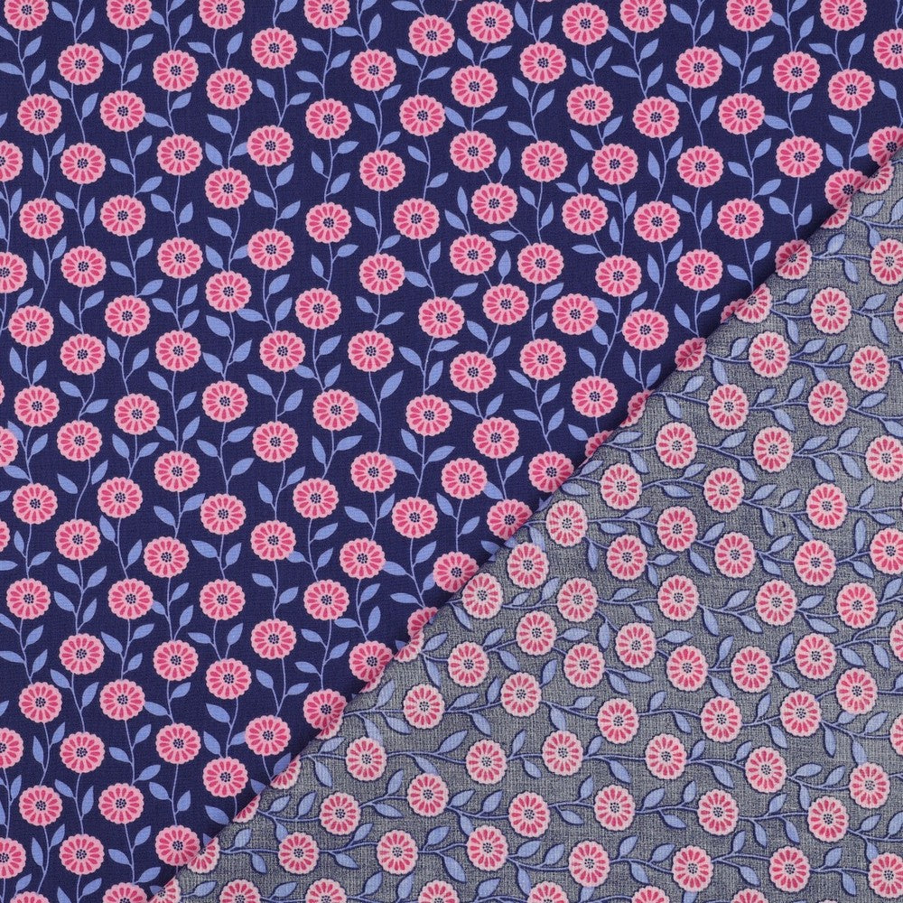 Baumwolle Flowers & Checks Blumen navy