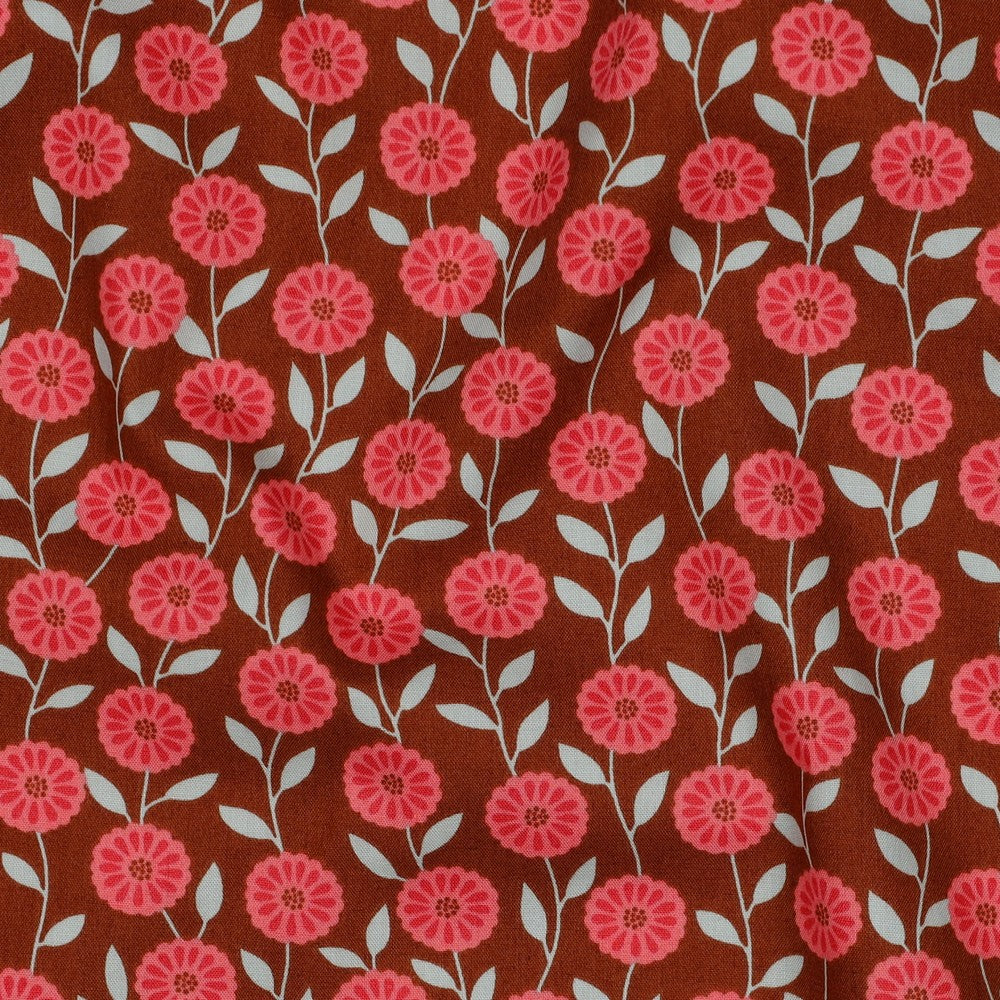 Baumwolle Flowers & Checks Blumen caramel